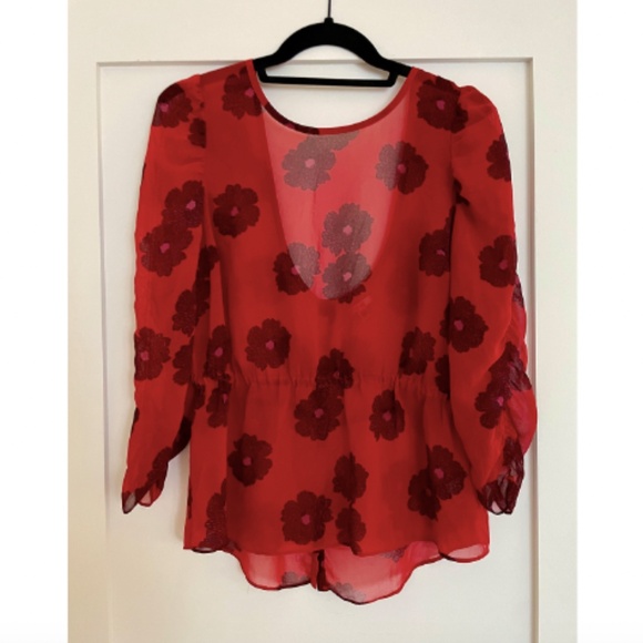 Sheer Floral Blouse w. Low Back - Picture 1 of 5
